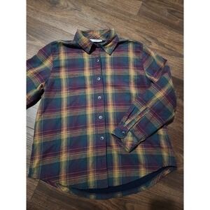Riders By Lee Fleece Lined Flannel Womens M  ‎ Plaid Button Up Shacket